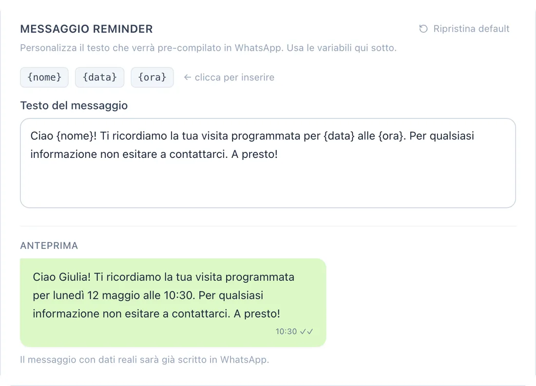 Messaggio del promemoria WhatsApp con l’anteprima